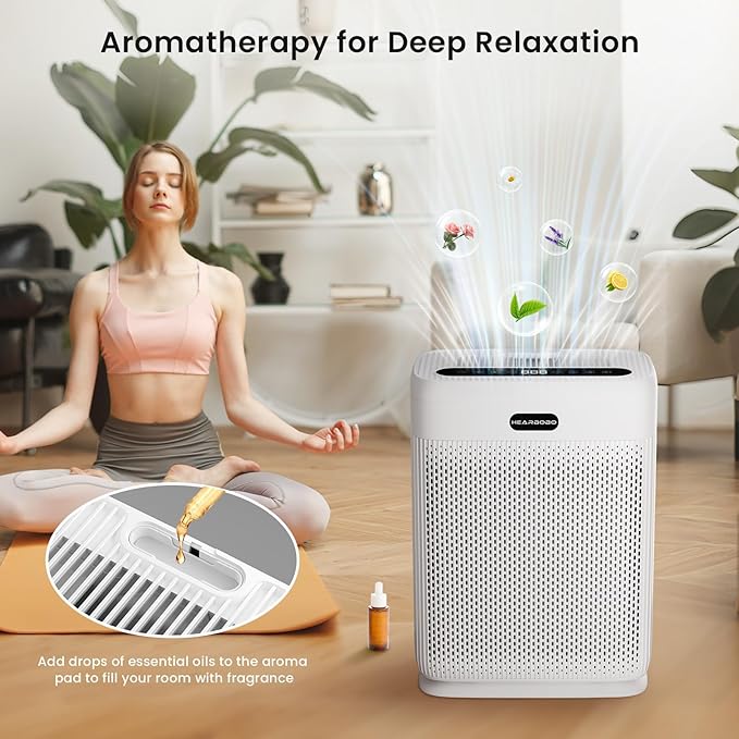 Smart Air Purifiers for Home Large Room up to 2250sq.ft, PM2.5 Air Quality Display, H13 HEPA Air Purifier for Home Pets,Hearbobo HEPA Double-Sided 8X Filters, Auto Mode Air Cleaner with Aromatherapy