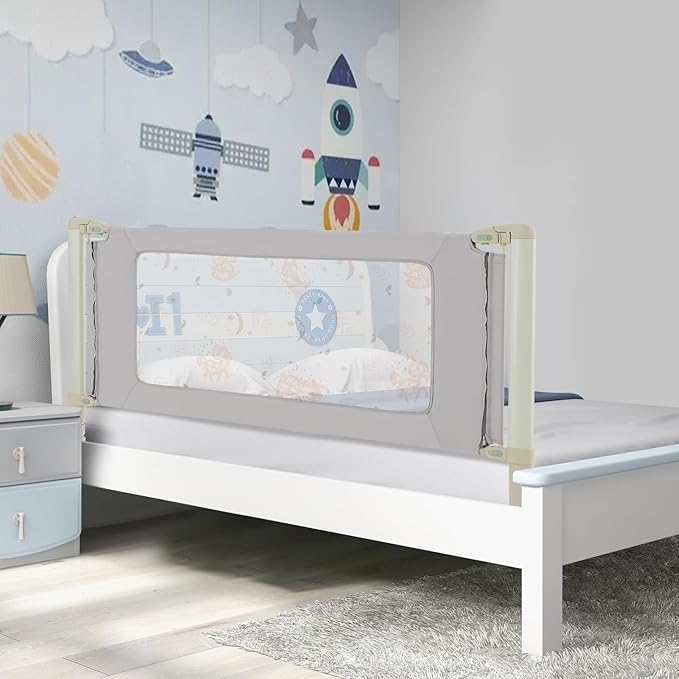 BABY JOY Bed Rail for Toddlers, 70" Vertical Lifting Extra Long Infants Safety Bed Side Rails with Double Lock, Foldable Baby Bed Rail Guard for Twin Double Full Size Queen King Bed Mattress (Gray)