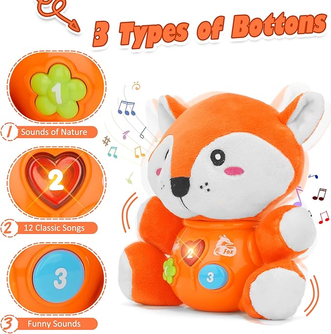 Musical Baby Toys, Cute Fox Newborn Toys for Toddlers Babies 0 3 6 9 12 Month, Infants Baby Toy for Girls and Boys Best Gift