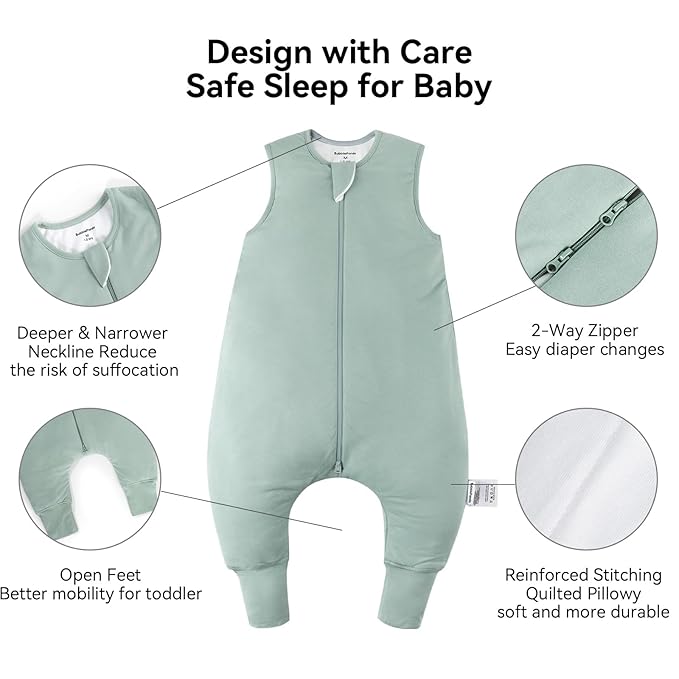 BubblePanda Rayon Made From Bamboo Toddler Sleep Sack with Feet 12-24 Months 2.5 Tog Winter Ultra Soft Warm Baby Sleep Bag Walker 1t-2t Quilted Thick Wearable Blanket with Legs 2-Way Zipper