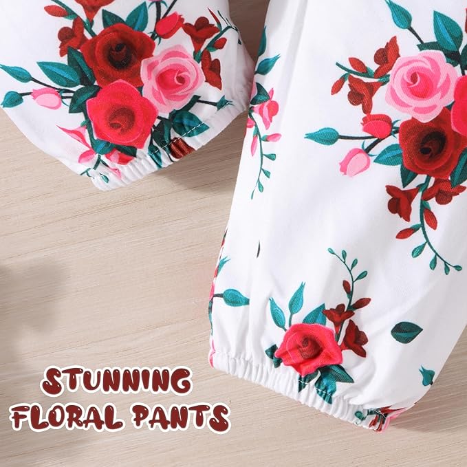 Baby Girl Clothes Newborn Infant Outfits Ruffle Romper+ Floral Pants + Cute Headband Sets for Girls
