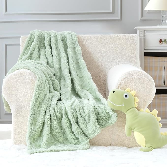 Checkered Baby Blankets Double-Sided Fleece Plush Toddler Blankets for Boys Girls, Lightweight Soft Cozy and Warm Newborn Receiving Blankets for Crib, Couch, Sofa 30 x 40 Inches Sage Tea Green
