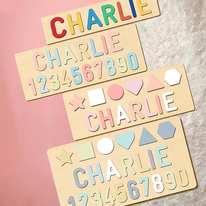 Name Puzzle for Kids Personalized, First Birthday for Baby Boy Girl, Wooden Name Puzzles for Toddlers 1-3, Educational Toys for 1 Year Old (Number)