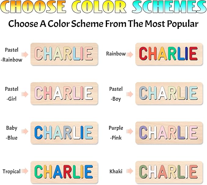 Personalized Name Puzzle for Kids, 1st Birthday Gifts for Girl Boy, Easter Basket Stuffers for Toddler, Custom Easter Christmas Baby Gifts, Toddler Learning Toys, Wooden Name Puzzles for Toddlers 1-3