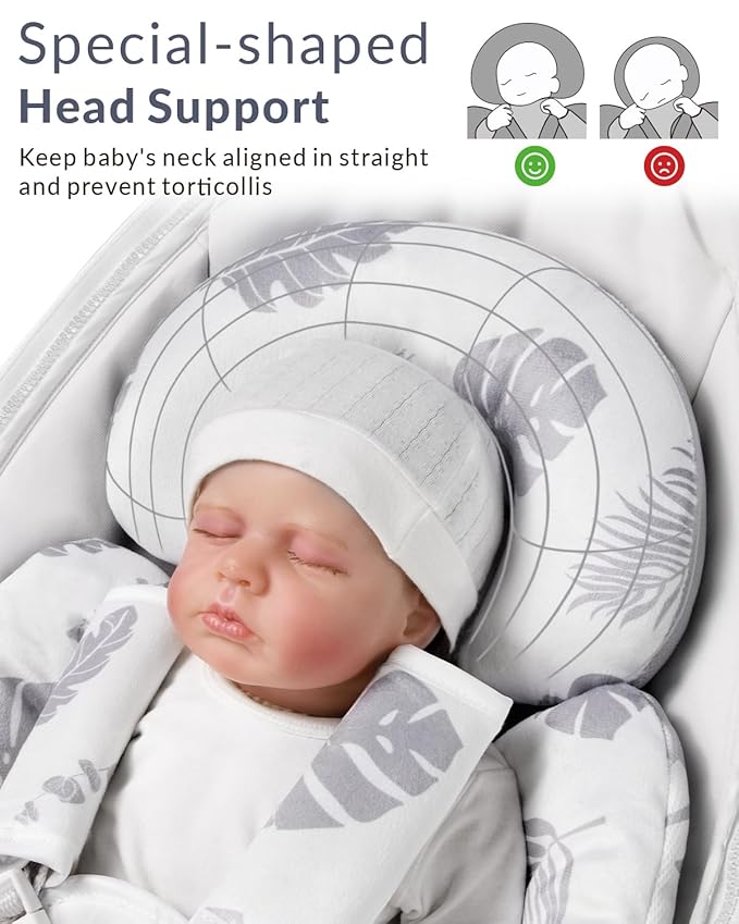 Generic Infant Car Seat Insert Compatible with Mamaroo Swing & Graco Swing and Infant Car Seat, Newborn Insert Baby Head Body Support, Reversible Design, Breathable Soft Fabric, 1Pcs - Grey Leaf