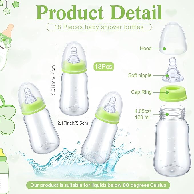 Roowest Bottle Chug Baby Shower Game Favors Including Safari Animals Theme Wooden Sign and 18 Pcs Baby Bottles for Gender Reveal Party Supplies