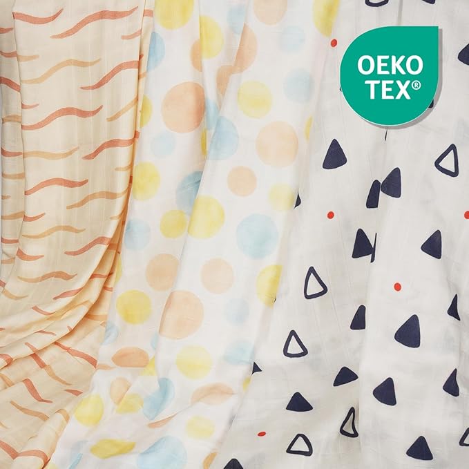 HECCEI Muslin Swaddle Blankets - 3 Pack Baby Muslin Blanket Large Swaddles 47 x 47 inches Breathable & Soft Baby Receiving Blanket Gender Neutral for Newborn Boys Girls, Aqua Dreams