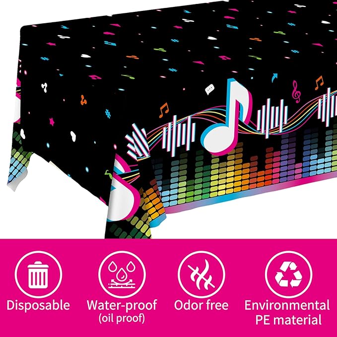 Gatherfun Music Party Disposable Tablecloth, Plastic Table Cover for Music Themed Birthday Party, 3 PCS, 54”x108”