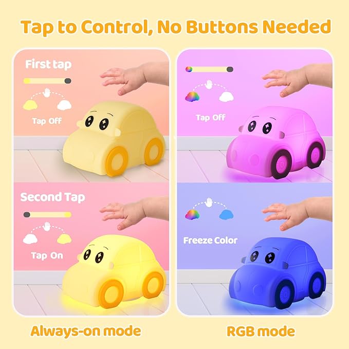 Car Night Light for Kids, Color Changing+Dimmable+1800mAh Rechargeable+Timer+Silicone, Squishy Touch Toddler Night Light, Novelty Nursery Nightlight for Kids Room, Funny Gifts, Boys, Girls, Baby