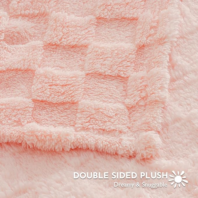 Checkered Baby Blankets Double-Sided Fleece Plush Baby Blankets for Girls, Lightweight Soft Cozy and Warm Newborn Receiving Throw for Bed, Crib, Couch, Sofa 30 x 40 Inches, Pink