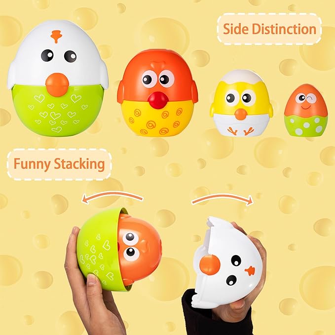 4 PCS Nesting Stacking Easter Eggs for Kids and Toddler, Easter Egg Balance Toys for Easter Party Favors Gifts, Goodie Bag Stuffers, Color Shape Matching Learning Sensory Toys for Baby Boys and Girls