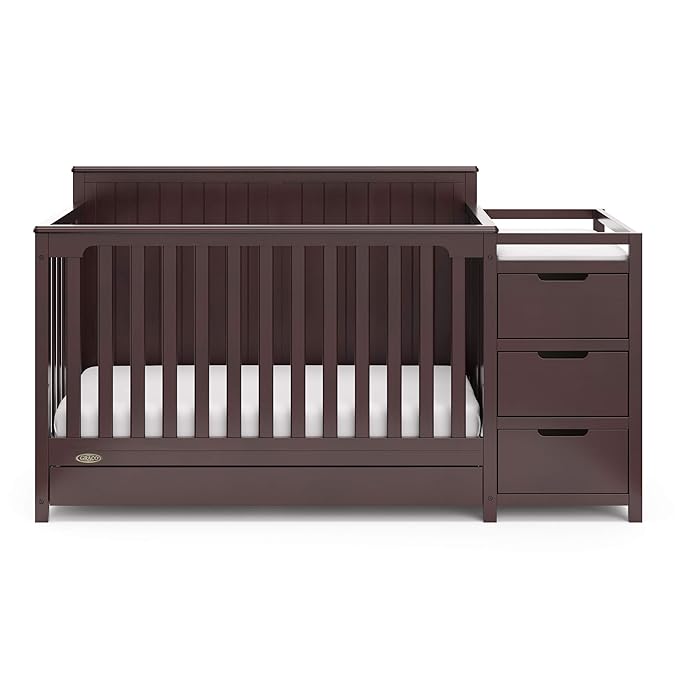 Graco Hadley All-in-One Convertible Crib & Changer (Espresso) – GREENGUARD Gold Certified, Fits Standard Crib Mattress, Converts to Toddler Bed and Full Bed, 4 Adjustable Mattress Heights