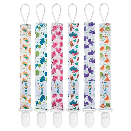 Babygoal Animal Pacifier Clips, 6 Pack Binky Paci Holder and Leash for Boys and Girls Fits for Most Pacifier, Binkie Styles & Baby Teethers & Toys and Gift 6PB04