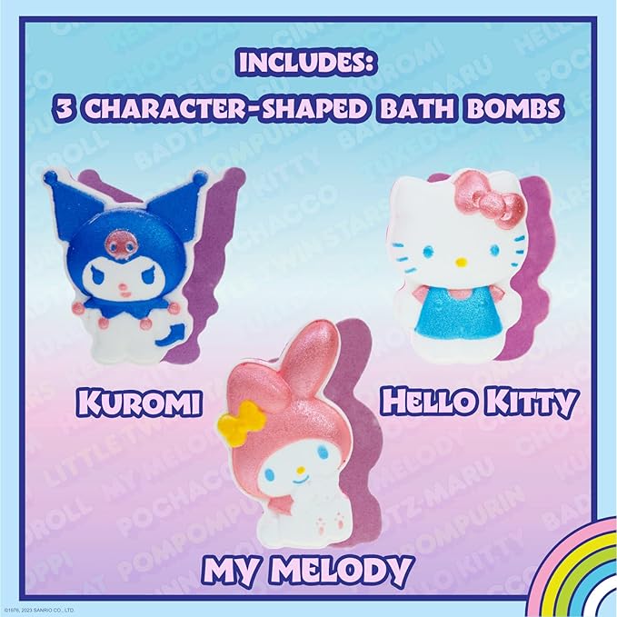 Hello Kitty and Friends Bath Bombs for Kids, Fun Bright Rainbow Colors, Berry Scented for Kids, Ages 3+, by Townley Girl