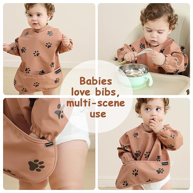 Baby Bib with Long Sleeves Bib & BLW, Machine Washable & Soft and Skin-Friendly Material, Coverall Bibs for Baby Feeding, Waterproof and Easy to Clean, for Baby Infant Toddlers (Orange)