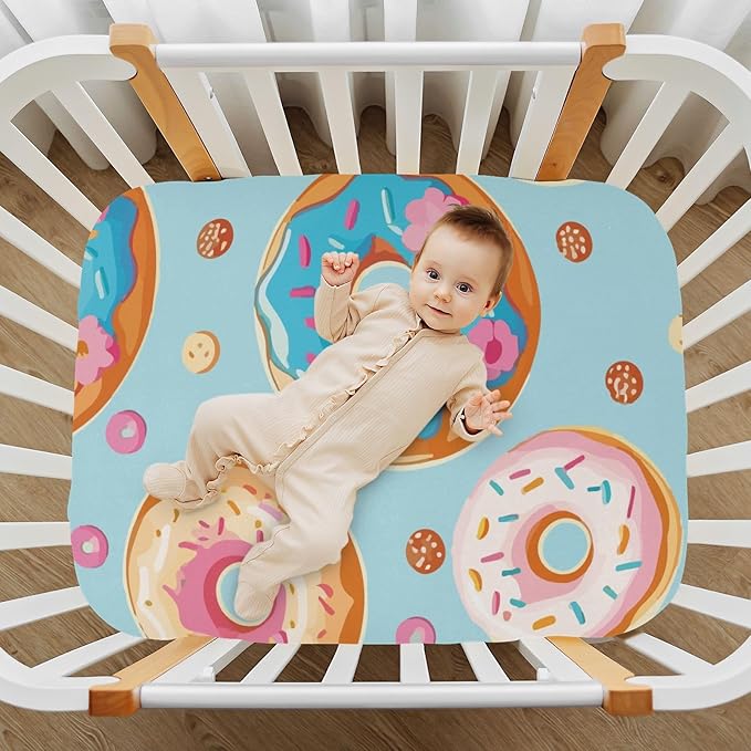 Baby Crib Sheets Colorful Donut Crib Sheets for Boys Girls,Neutral Bassinet Toddler Bed Play Sheets Breathable Soft and Portable 52 * 28 * 9in