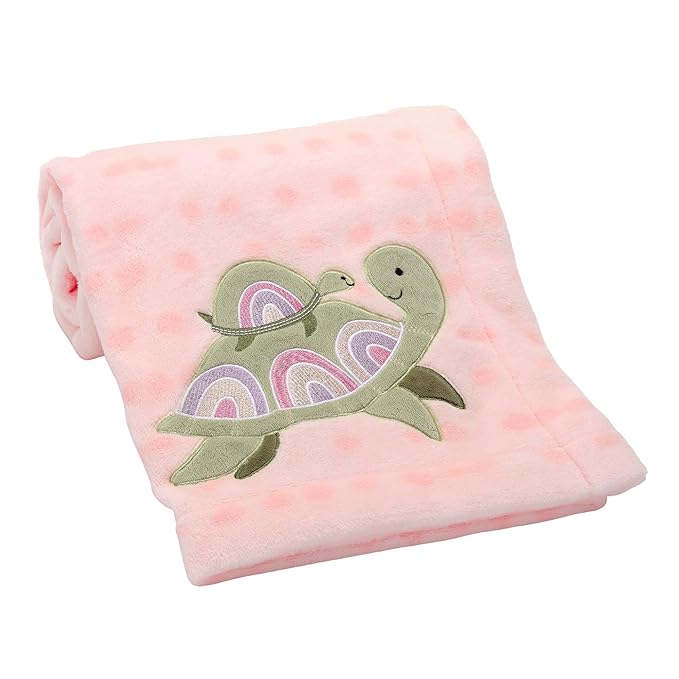 Lambs & Ivy Sea Dreams Cozy Pink Fleece Turtle Applique Baby Blanket