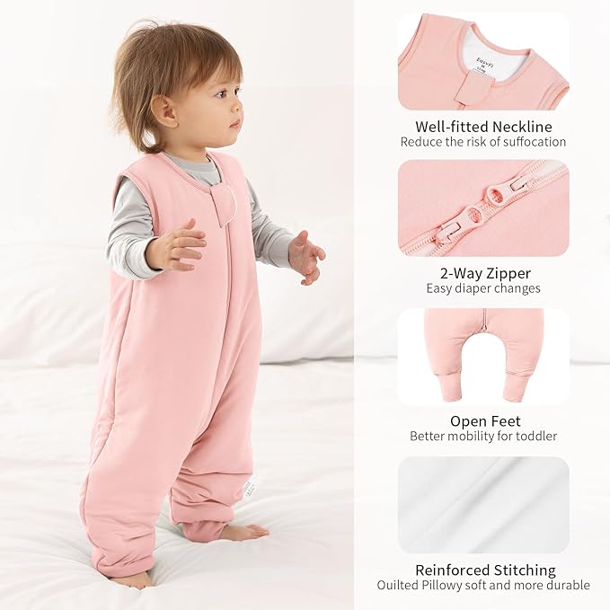 Rayon Made From Bamboo Sleep Sack 6-12 Months 0.5 Tog Ultra Soft Summer Toddler Sleep Sack with Feet 2-Way Zipper Lightweight Baby Sleeping Bag with Legs Thin Baby Wearable Blanket-Pink