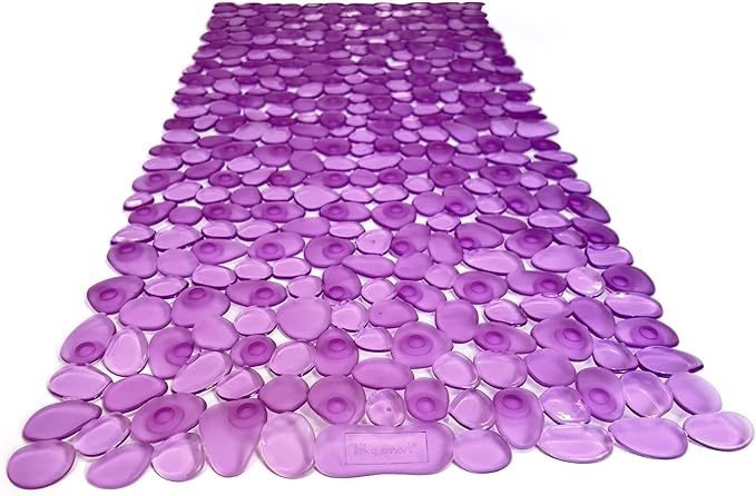 “Pebbles” Non-Slip Bathtub/Shower Mat 27.5”x14” Rectangular, Non-Toxic, Safe, Clean, Machine-Washable, Superior Grip & Drainage, Vinyl, for Smooth Floors ONLY, Transparent Purple