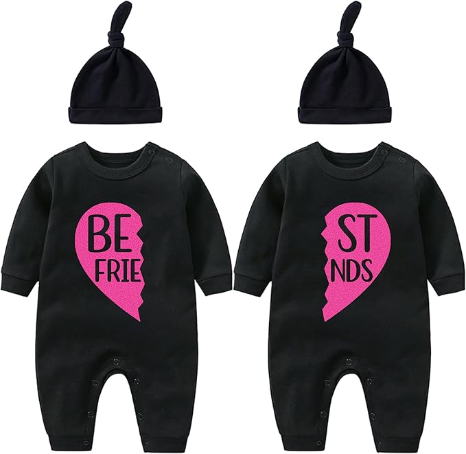 YSCULBUTOL Baby Twins Bodysuit Born Together Friends Forever Newborn Clothes Unisex Twin Outfits With Hat