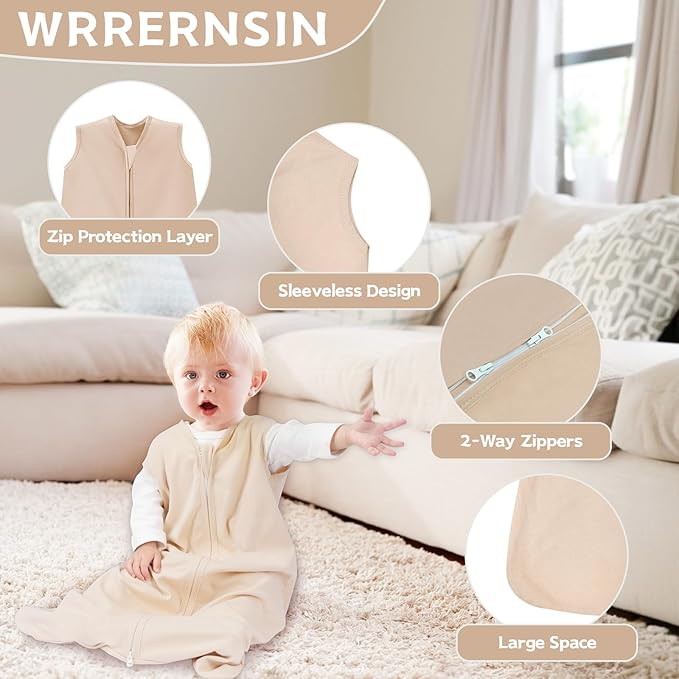3 Pack Baby Sleep Sack 18-24 Months 100% Cotton TOG 0.5 Baby Sleeping Bag 2-Way Zipper Toddler Wearable Blankets Comfy Stretchy Summer Sleep Sacks