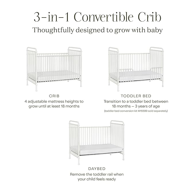 Namesake Abigail 3-in-1 Convertible Metal Crib in Washed White, Greenguard Gold Certified