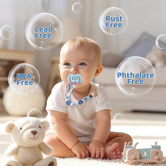 Pacifier Clip for Boys Girls Floral Daisy Macrame Baby Paci Clip Pacifier Holder Leash Boho Wooden Clips Handmade Braided Cotton Binky Clips (2pack:Blue Daisy × 2)