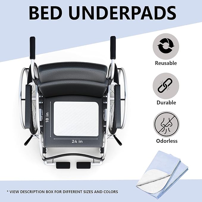 Platinum Care Reusable Bed Pads - Waterproof & Washable - Mattress & Chair Protector for Adults, Kids, Elderly & Pets - Blue - Pack of 4 - 18x24