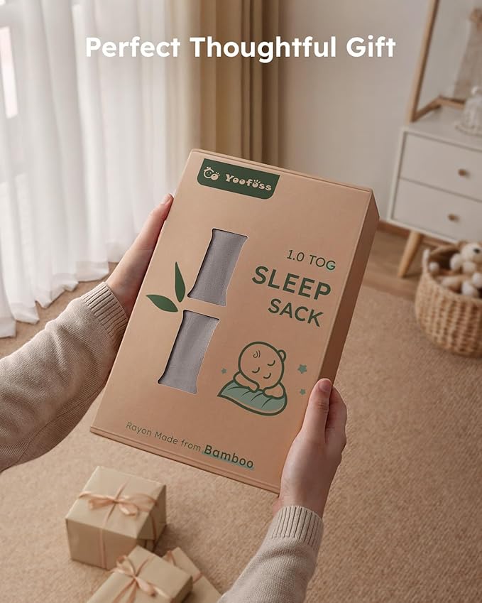 Yoofoss Rayon Made from Bamboo Baby Sleep Sack 0-6 Months 1.0 Tog Baby Wearable Blanket, Super Soft Infant Toddler Sleeping Sack 2-Way Zipper