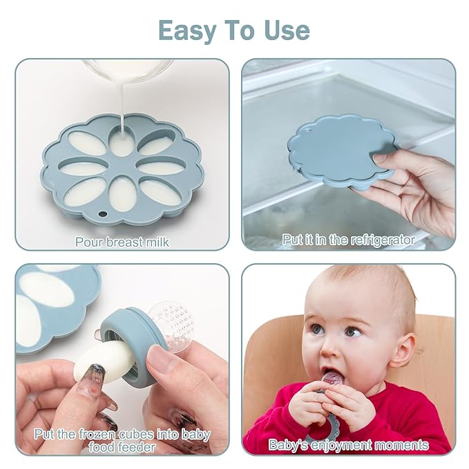 Baby Silicone Fruit Food Feeder Pacifier & Breastmilk Popsicle Freezer Molds,BPA Free Food Storage Containers Frozen Ice Tray for Babies Feeding Safely, Infant Fruit Teething Toy (Blue)