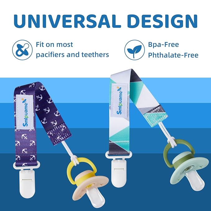 Smlpuame Pacifier Clips for Boys,6 Pack Stylish Binky Clips Strap,Paci Holder with Clip Lightweight Universal Fits Most Pacifiers Teether Toy Teething Ring Soothie,Baby Shower Gifts(Ocean)
