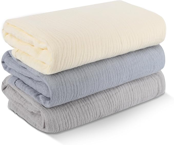 3 Pack Muslin Swaddle Blankets (40x40in) - Ultra Soft Breathable Wraps for Newborn Swaddling, Nursing, and Toddler Playtime, Unisex Design