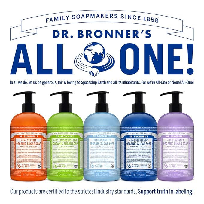 Dr. Bronner’s - Organic Sugar Soap (Lavender, 24 Ounce) - Made with Organic Oils, Sugar and Shikakai Powder, 4-in-1 Uses: Hands, Body, Face and Hair, Cleanses, Moisturizes and Nourishes, Vegan
