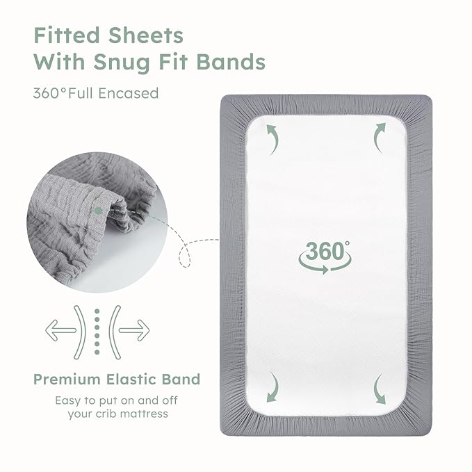 Yoofoss Muslin Crib Sheets for Boys Girls 100% Cotton Fitted Baby Crib Sheet 2 Pack Soft and Breathable for Standard Crib Mattress & Toddler Mattress 52"x28"