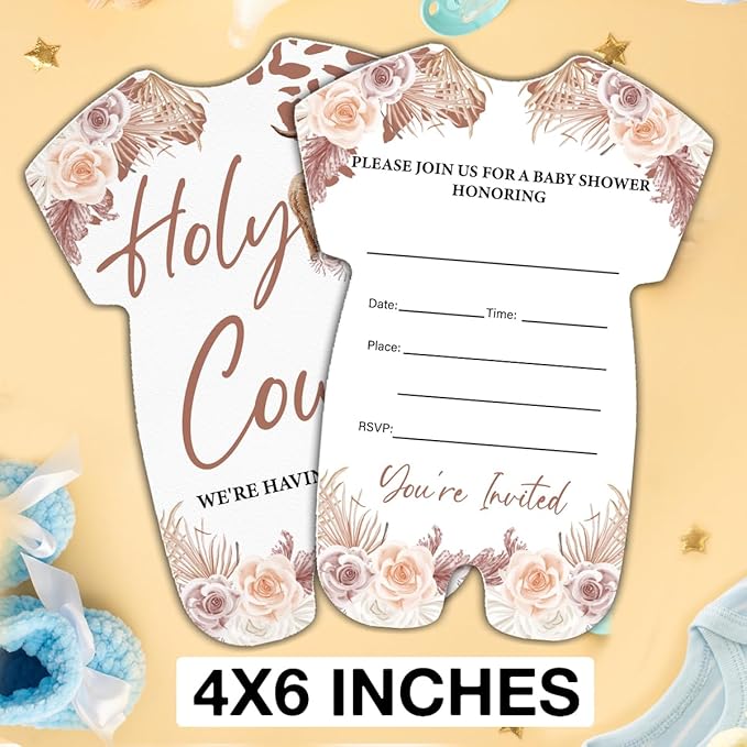 LyoGao Highland Cow Baby Shower Invitations With Envelopes (20 Pack) - Boho Pampas Holy Cow Theme Fill in Invites Cards for Baby Shower Gender Neutral