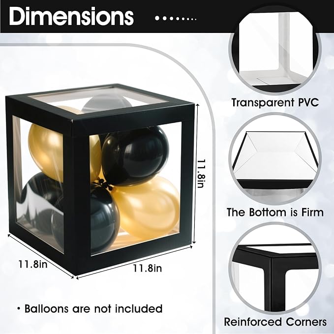 Ledido Baby Boxes with Letters for Baby Shower Decorations with 38 Balloons, 4 pcs Clear Baby Balloon Boxes Blocks for Baby Shower Decor Boy Girl Gender Reveal Decorations Backdrop Party (Black)