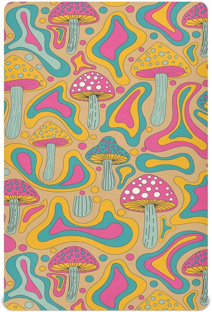 Colorful Mushroom Crib Sheets for Neutral Bassinet Play Sheets,Sheets Toddler Bed Sheets for Baby Boys Girs 39 * 27 * 5in