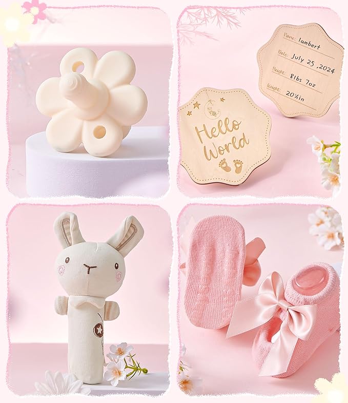 Golray Baby Shower Gifts for Girls, Baby Girl Gifts Baskets with Rattle, Blanket/Onesies Set, New Born Essential Stuff, Gender Reveal Ideas Infant New Born Baby Girls Gift Basket