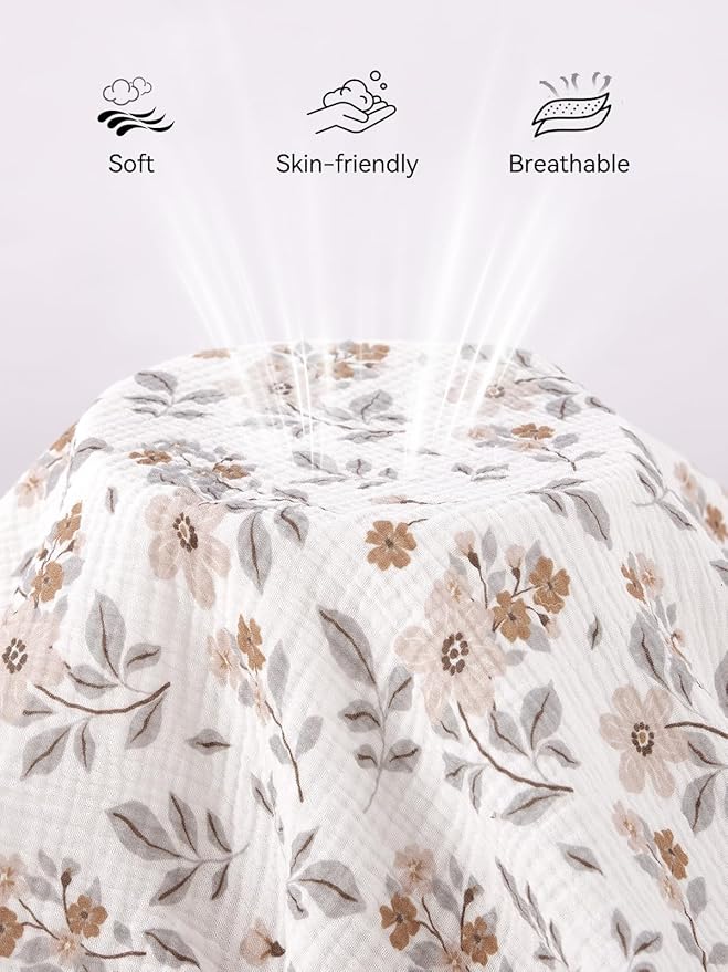 TILLYOU Muslin Mini Crib Sheets 2 Pack, Pack and Play Mattress Sheets Fitted for Pack N Play, 38'' x 26'' Sheet for Toddler, Yellow Flower