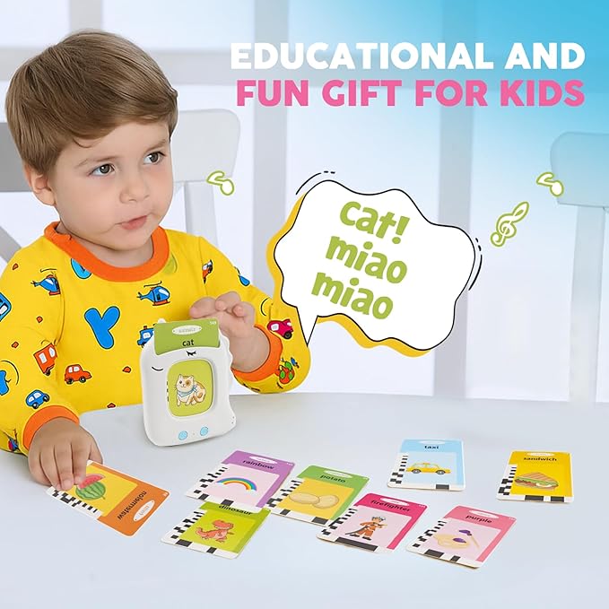 Toddler Toys Talking Flash Cards for Age 1 2 3 4 5 Years Old Boys and Girls, Montessori Language Learning with 224 Words, Pocket Speech Therapy and Autism Sensory Toys, Educational Gifts for Kids