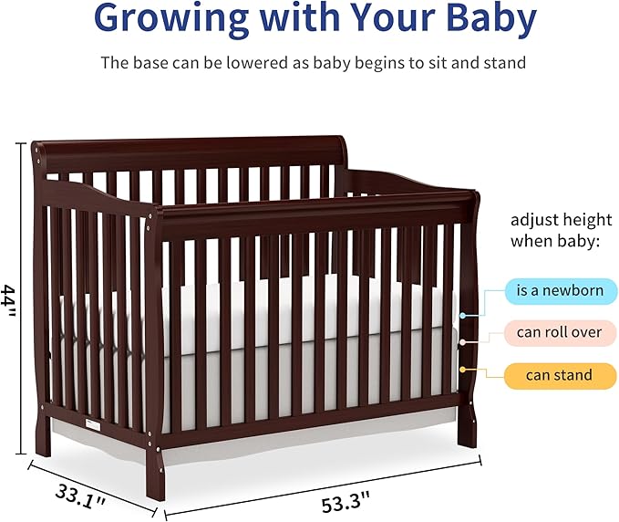 Baby Crib 5-in-1 Convertible, Wooden Cribs Converts to Toddler Bed, Daybed and Full-Size Bed, Nursery Furniture with Non-Toxic Finishes (Espresso)