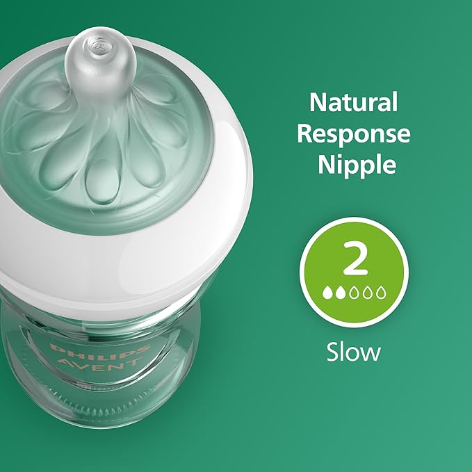 Philips Avent Natural Glass Baby Bottle with Natural Response Nipple (Slow Flow, Flow 2), 4oz, SCY910/01