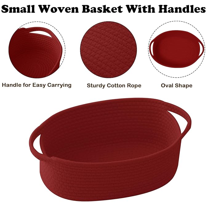Gift Basket with Gift Bag and Ribbons,Small Rope Woven Shelf Storage,Baskets for Gifts Empty,Birthday,Shower,Decorative Organizer Box for Cat Dog Pet with Handles(Red)