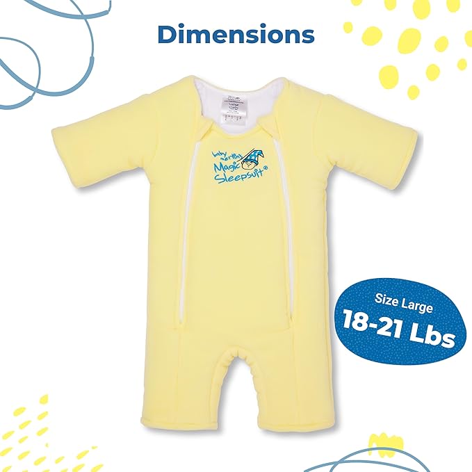 Magic Sleepsuit Baby Merlin's Microfleece Baby Swaddle Transition Product - Soft and Cozy Design, Double Zipper for Easy Diaper Changes, Promotes Safe Sleep, 3-6 Months - Yellow - Large 18-21lbs