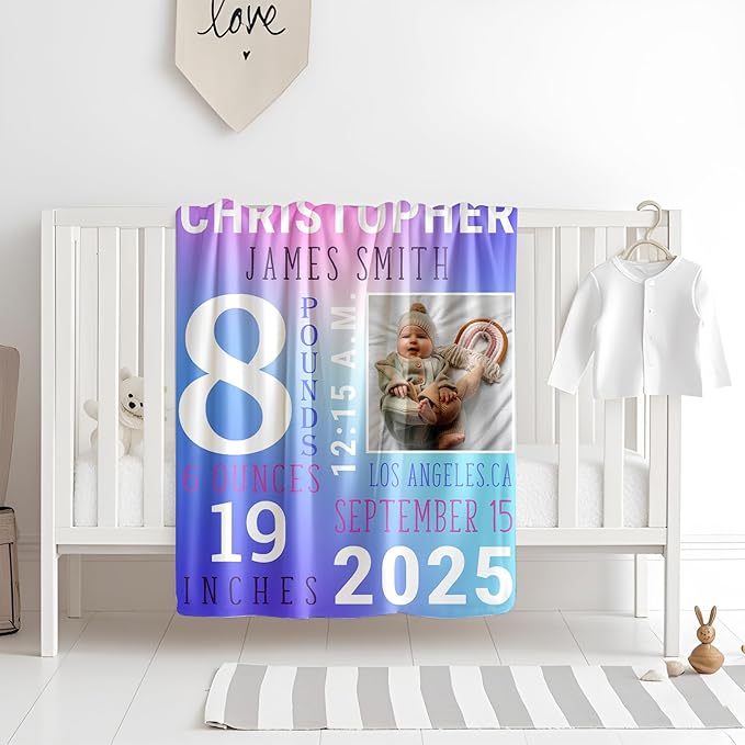 Ship Next Day, Personalized Baby Blanket for Boys Girls - Printed in USA, Custom Baby Blanket with Name Super Soft Plush Flannel, Easter Christmas Brithday Gifts for Baby Shower Kids Toddlers Newborn