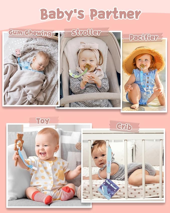Babygoal Pacifier Clips 8 Pack, Pacifier Holder Clips for Baby Boys and Girls Fits for Most Pacifier, Binkie Styles & Baby Teethers & Toys and Gift-Neutral Color 8PS42