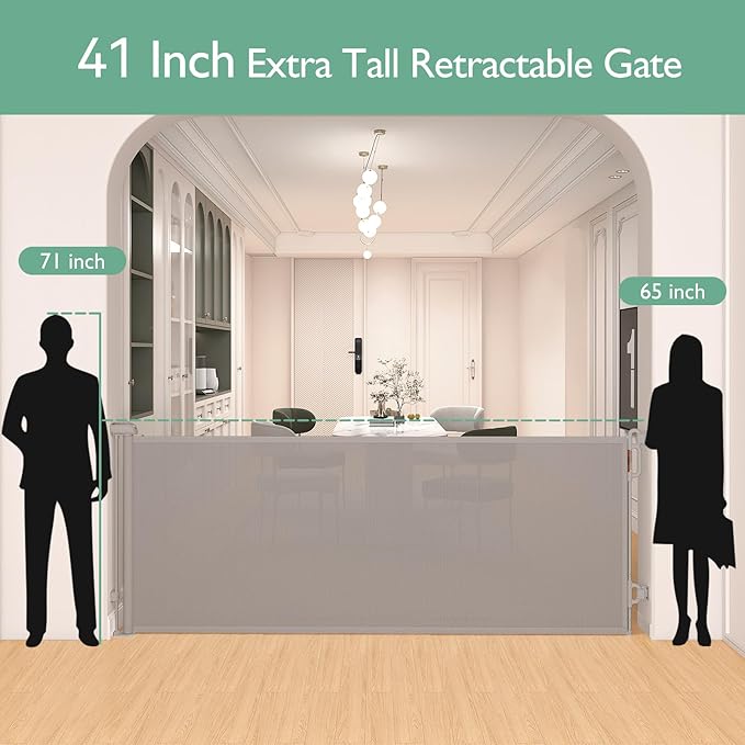 Momcozy Baby Gate 41'' Tall 118'' Wide 【Extra Wide】 for Large Opening Retractable Baby Gates for Child and Large Pets Safety Dog Gate for Stairs, Doorways, Hallways, Indoor, Outdoor