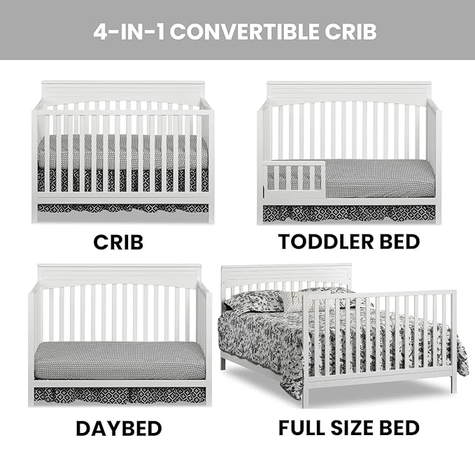 Oxford Baby Harper 4-in-1 Convertible Crib, Snow White, GreenGuard Gold Certified