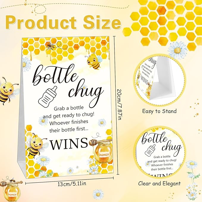 TrelaCo Cool Baby Shower Games Sets 12 Pcs Feeding Bottles with 1 Bottle Chug Sign for Gender Reveal Baby Shower Party Favors Decoration Games(Bee,Yellow)