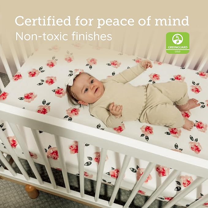 dadada Baby Bliss 4 in 1 Convertible Crib to Toddler Bed & Floor Bed – Made in Italy, GREENGUARD Gold Certified, Baby-Safe Finish, Sustainable Beech Wood, Modern Design (White and Natural)